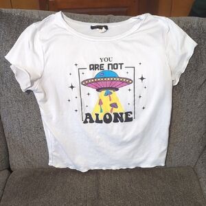 White Graphic Tee with UFO Design